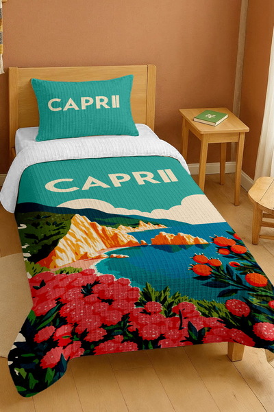 EVPANYA طقم بيكيه فردي منقوش بنمط شاطئ كابري مصنوع من القطن بنسبة 100%