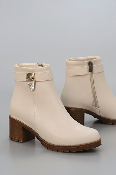 kajal ayakkabı Bln 765 Gold Metal Stone Buckle Detail Half Boots