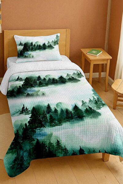 EVPANYA طقم بيكيه فردي منقوش عليه أشجار متسلسلة باللون الأخضر الداكن مصنوع من...