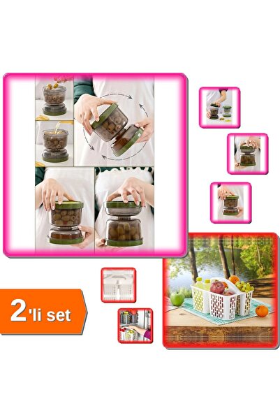 HerEveOyuncak Çift Taraflı Süzgeçli Zeytin Turşu Saklama Kabı + Buzdolabı Düz...