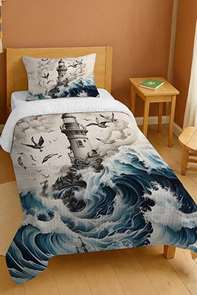 EVPANYA طقم بيكيه فردي بنمط فانوس البحر المموج مصنوع من القطن بنسبة 100%