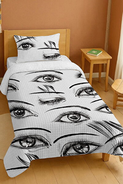 EVPANYA طقم بيكيه فردي منقوش بنمط عيون غامضة مصنوع من القطن بنسبة 100%