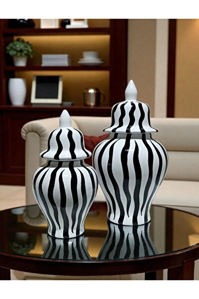VERA HOME DECOR Ceramic, Hand-Painted Zebra Pattern Decorative Object Shah Cu...