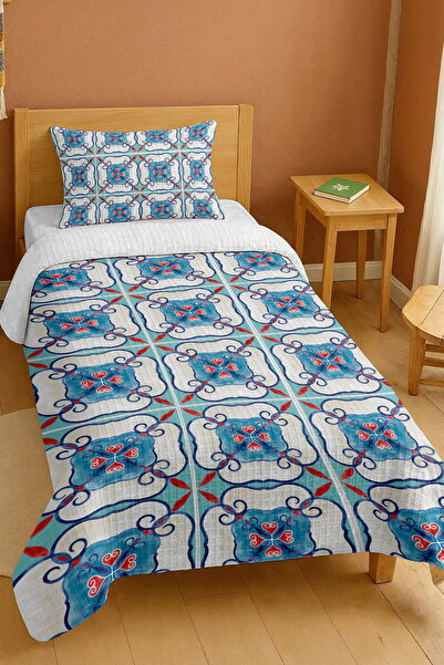 EVPANYA Σετ μονόκλινο πικέ με μοτίβο μπλε πλακάκι από 100% βαμβάκι