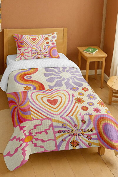 EVPANYA 100% Cotton Good Vibes Only Patterned Single Pique Set