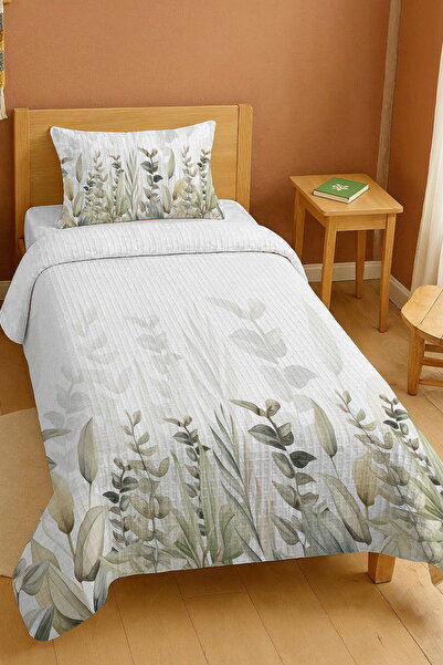 EVPANYA طقم بيكيه فردي منقوش بنمط الظل النباتي الأخضر مصنوع من القطن بنسبة 100%