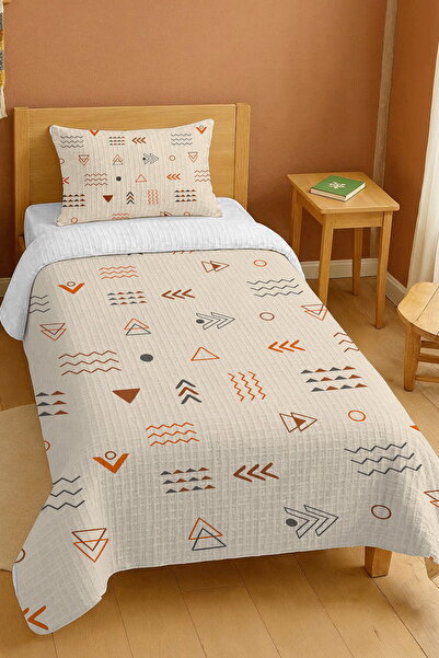 EVPANYA طقم بيكيه فردي منقوش بأشكال هندسية برتقالية وبنية مصنوع من القطن بنسبة 100%