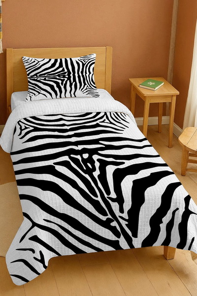 EVPANYA طقم بيكيه فردي بنمط جلد الفهد باللونين الأسود والأبيض مصنوع من القطن ...