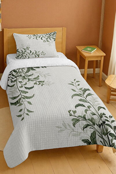 EVPANYA طقم بيكيه فردي منقوش بأغصان خضراء مصنوع من القطن بنسبة 100%