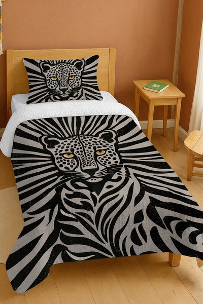 EVPANYA 100% Cotton Retro Tiger Patterned Single Bedspread Set