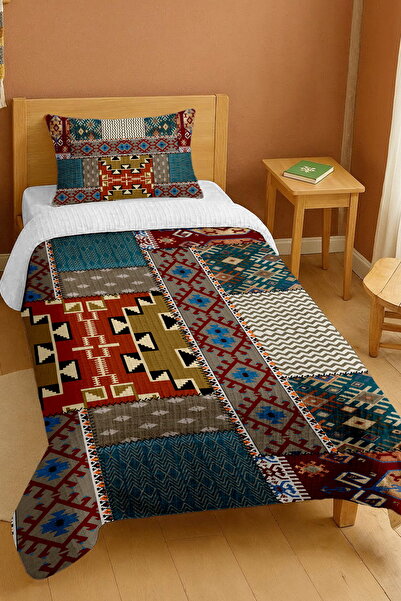 EVPANYA %100 Pamuk Retro Eskitme Desenli Tek Kişilik Pike Seti