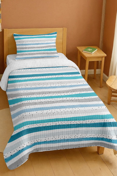 EVPANYA Set de pătură pentru o persoană cu model Sea Breeze în bumbac 100% puncte