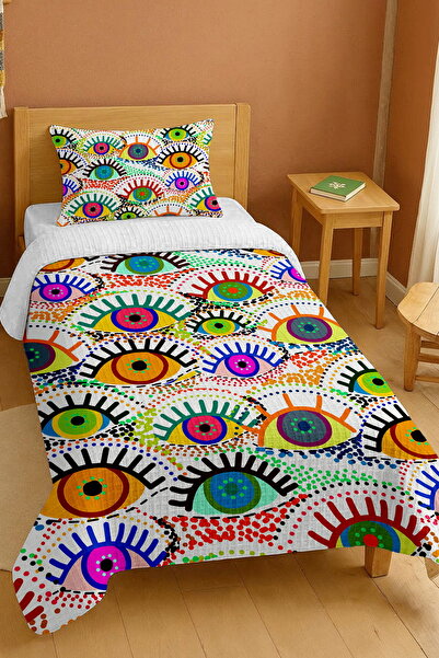 EVPANYA طقم بيكيه فردي منقوش بتصميم عيون هيبنوتيك مصنوع من القطن بنسبة 100%