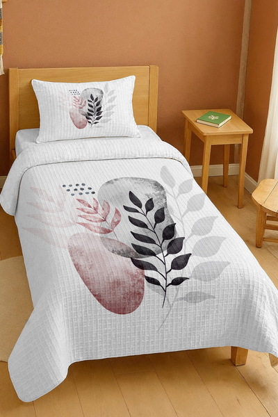 EVPANYA طقم بيكيه فردي بنمط أوراق الشجر الهندسية البوهيمية باللون الوردي والر...