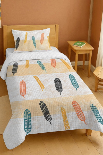 EVPANYA Σετ μονόκλινο πικέ με έθνικ σχέδια από 100% βαμβάκι με σχέδια με φτερ...