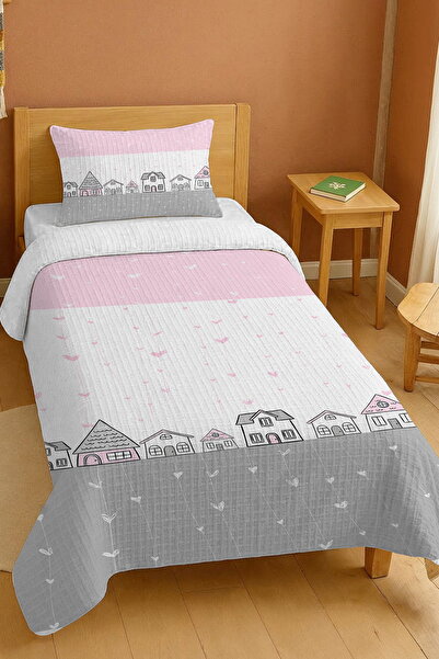 EVPANYA طقم بيكيه فردي بنمط المنازل اللطيفة مخطط باللونين الوردي والرمادي مصن...