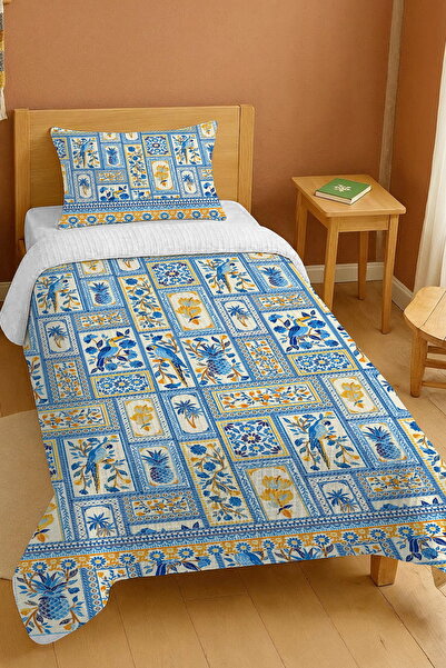 EVPANYA 100% Cotton Mediterranean Motifs Patterned Twin Bedspread Set