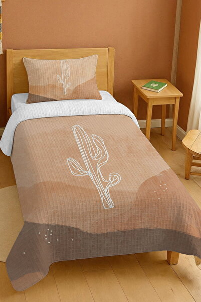 EVPANYA طقم بيكيه فردي بنمط الصبار الأبيض في الصحراء مصنوع من القطن بنسبة 100%