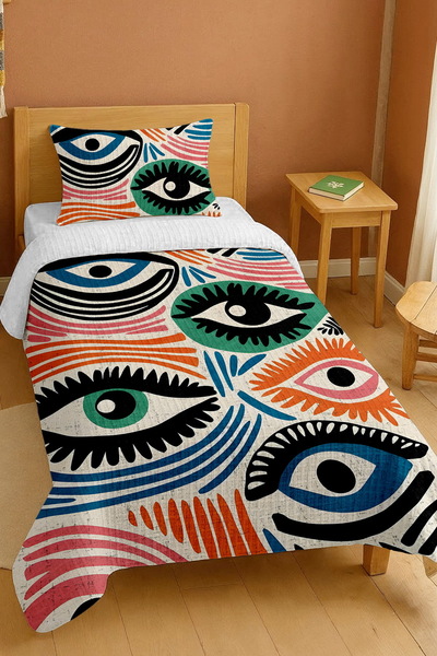 EVPANYA 100% Cotton Bohemian Colorful Eyes Patterned Single Pique Set