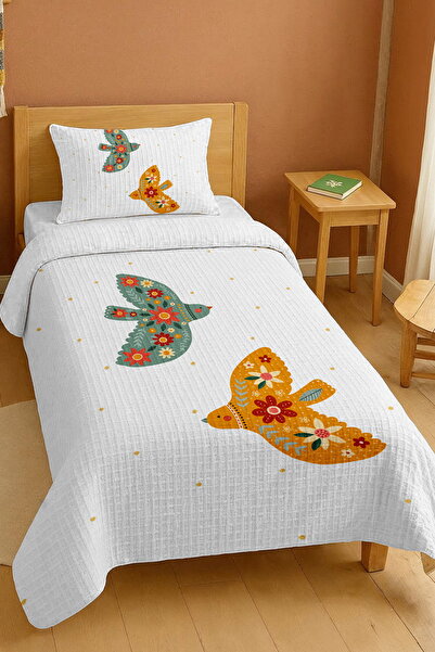 EVPANYA طقم بيكيه فردي مطرز بنقشة طيور مصنوع من القطن بنسبة 100%