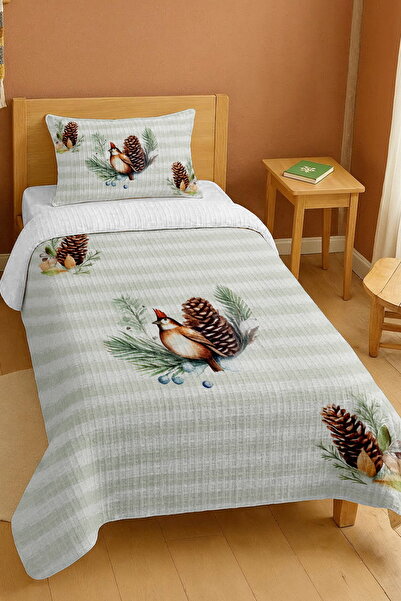 EVPANYA bumbac 100% Set de pătură pentru o persoană cu model verde cu dungi, ...