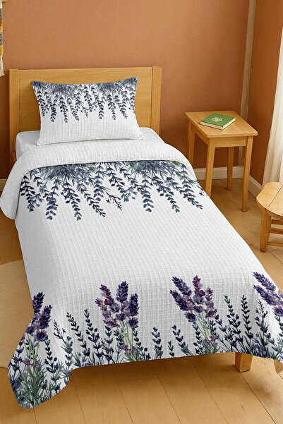 EVPANYA طقم بيكيه فردي بنمط اللافندر الرومانسي مصنوع من القطن بنسبة 100%