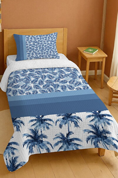 EVPANYA طقم بيكيه فردي منقوش بنمط نخيل الأحلام باللون الأزرق الداكن مصنوع من ...