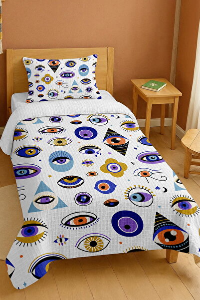 EVPANYA طقم بيكيه فردي منقوش برموز حماية العين مصنوع من القطن بنسبة 100%