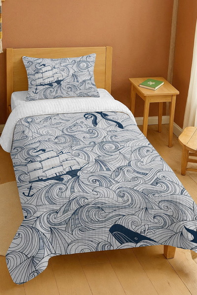 EVPANYA طقم بيكيه فردي بنقشة البحر من القطن 100%