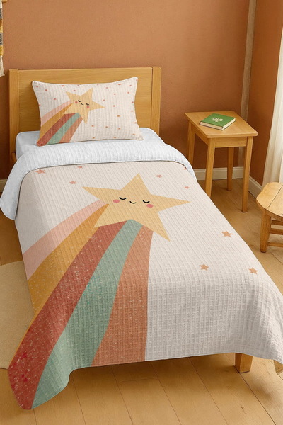 EVPANYA 100% Cotton Shooting Star Patterned Single Pike Set