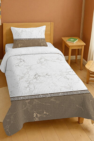 EVPANYA طقم بيكيه فردي بنمط رخامي أبيض بني حليبي مصنوع من القطن بنسبة 100%