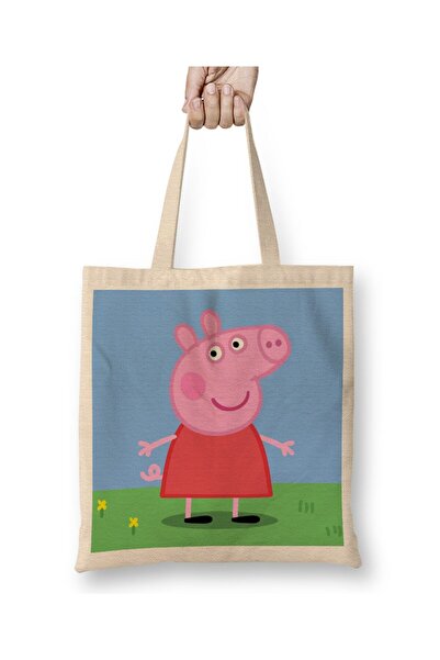 Toyaso Peppa Pig 06 White Cloth Bag Long Handle Shopping Bag Beach Bag