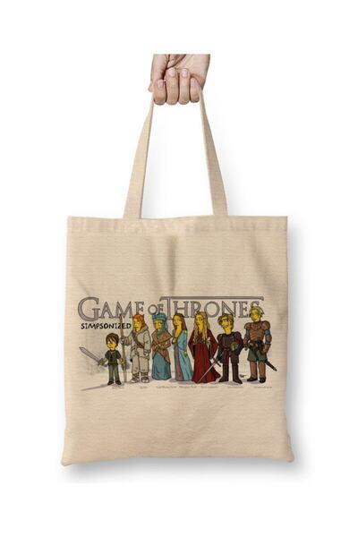 Toyaso Game of Thrones Simpsonized White Tote Bag Long Handle Shopping Bag Beach Bag