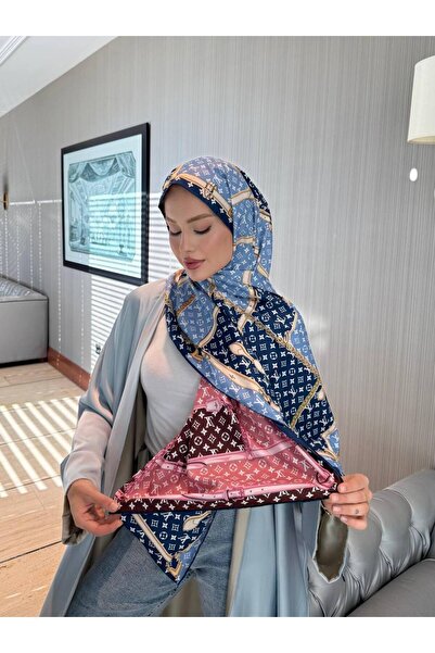 Shiva Scarfs Çift Taraflı Lx Desen Vual İpek Şal Silk Scarfs Shawl Hijab Fular