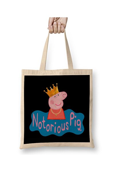 Toyaso Notorious Peppa Pig Black White Cloth Bag Long Handle Shopping Bag Beach Bag