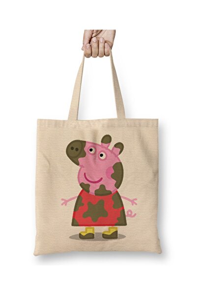 Toyaso Peppa Pig Tv White Cloth Bag Long Handle Shopping Bag Beach Bag