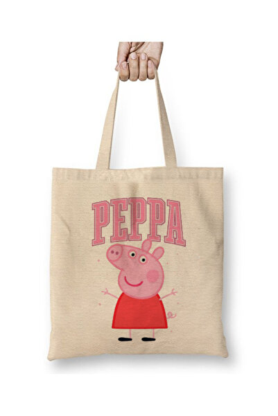 Toyaso Peppa Pig White Cloth Bag Long Handle Shopping Bag Beach Bag