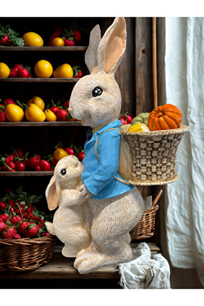 İki Cadı Tasarım Sepetli Yavrulu Tavşan Bahçe Dekor Tasarım Heykel , Bahçe ,Ev , Çocuk Odası Dekoratif Obje