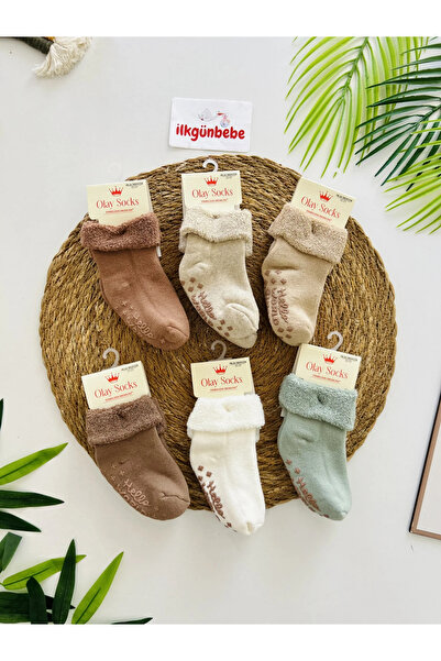 Mamman's 6-Piece Anti-Slip Sole Towel Socks, Thick Winter Socks Unisex, Girl-Boy Baby Kids Socks Set