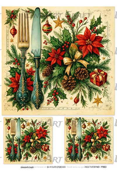 LİNEART ورق ديكور نحاسي بنمط السنة الجديدة رقم: Y983- 29x42 سم