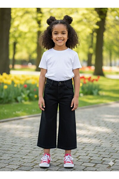 KOÇAR BEBEK Girls' Black Flat Pants I Flared Ot Pants School Pants Ages 6-15
