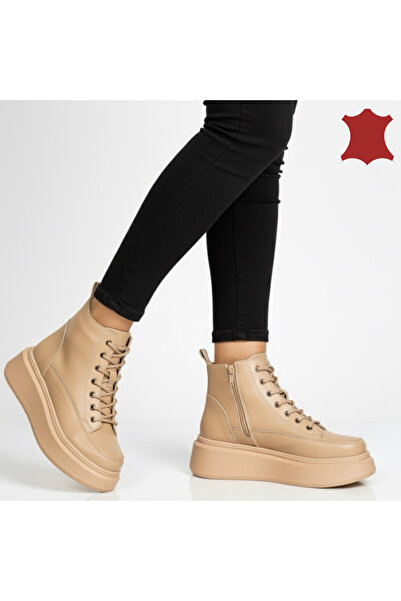 piele naturala Ghete Imblanite Dama cu siret si fermoar |LATOS|