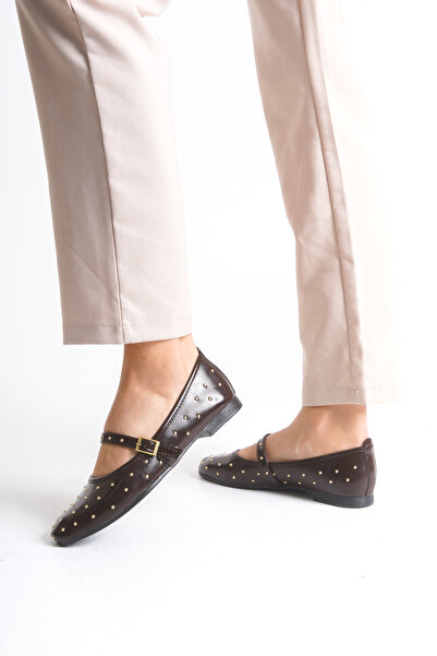 senzora Women's Trok Detailed Ballerina Shoes Light Brown Patent Leather