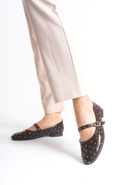 senzora Women's Trok Detailed Ballerina Shoes Light Brown Patent Leather