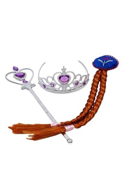 OEM Set de accesorii Prințesa Anna - codițe, diademă și baghetă magică, 32 cm, pentru 3 ani, argintiu