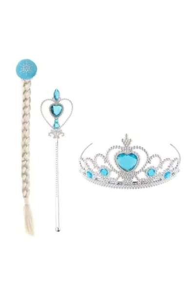 OEM Princess Elsa accessory set – tail, tiara & magic wand, 3+ years, silver