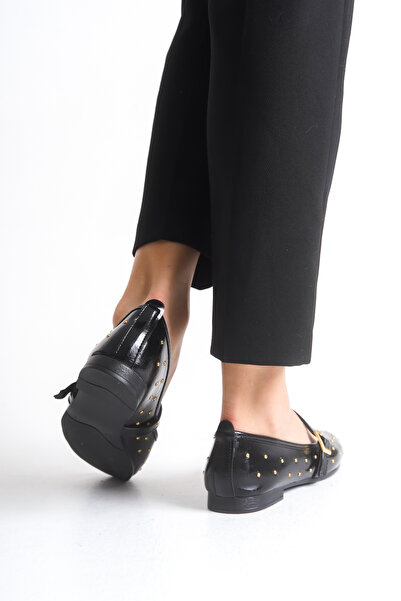 senzora Women's Trok Detailed Ballerina Shoes Black Patent Leather