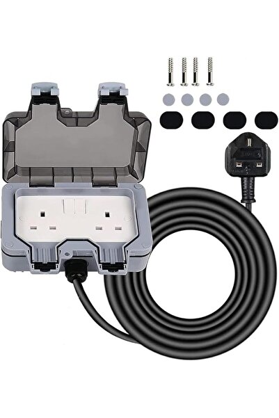 Raco Waterproof Socket Extension Board, IP66 13A UK Plug, Double Socket, 3m