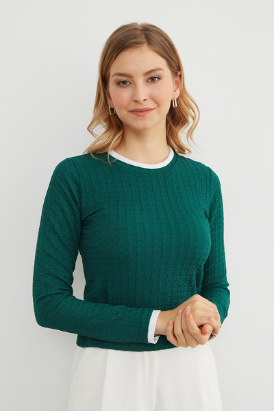 Fulla Moda Bürümcük Fabric Piped Blouse