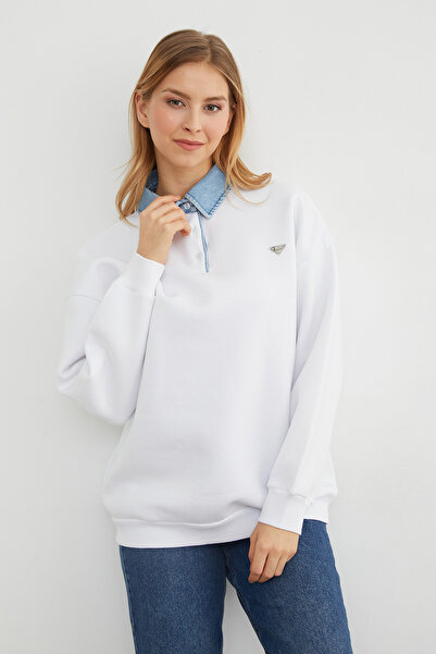 Fulla Moda Φούτερ με συνδυασμός υφασμάτων νήματα G 3 μεταλλικά αξεσουάρ